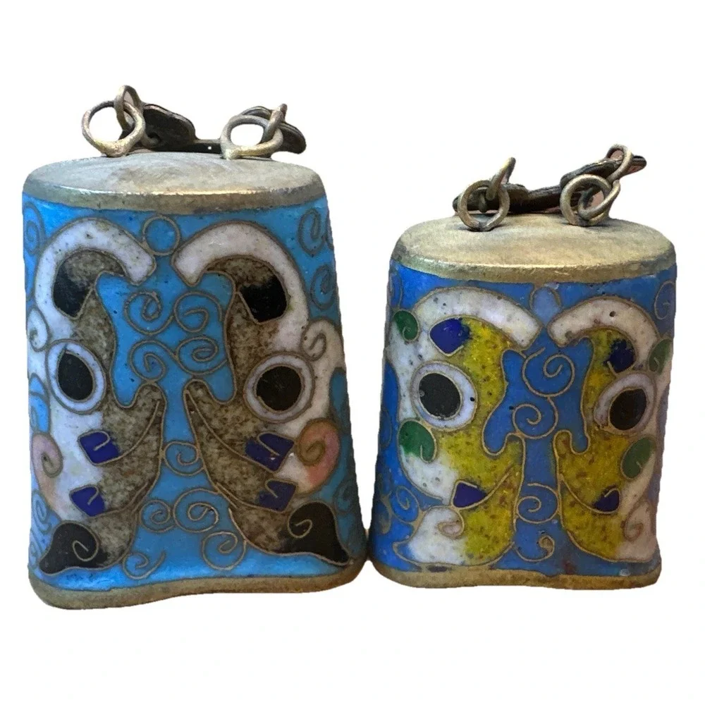 VINTAGE Chinese Brass CLOISONNÉ Enamel Chime Music Meditation Bells Replacements